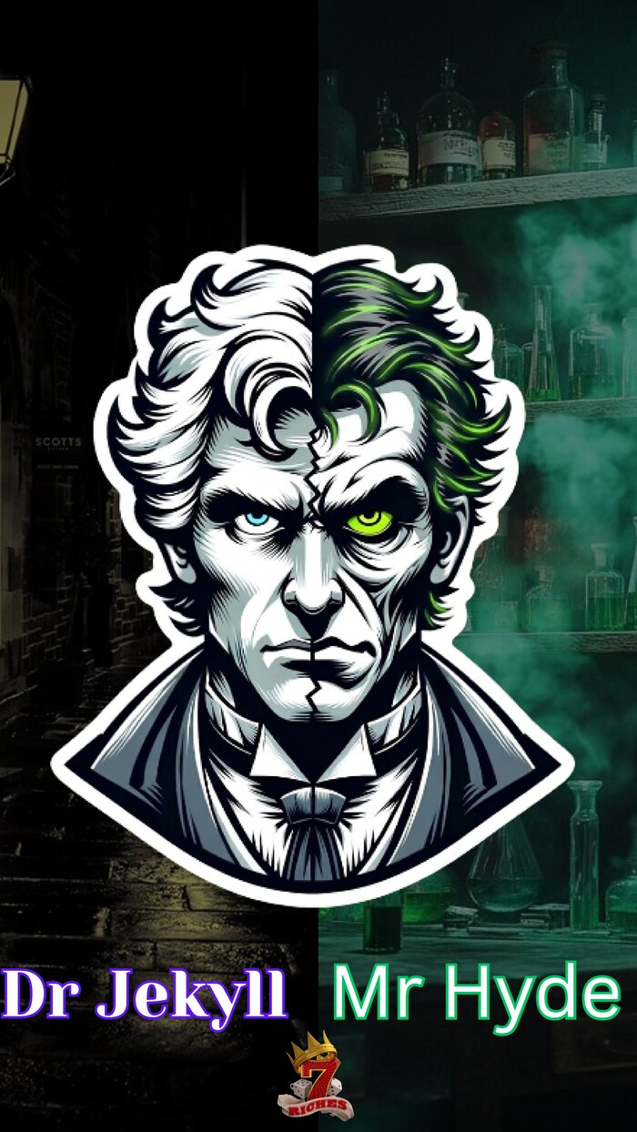 Dr Jekyll and Mr Hyde split-face crest